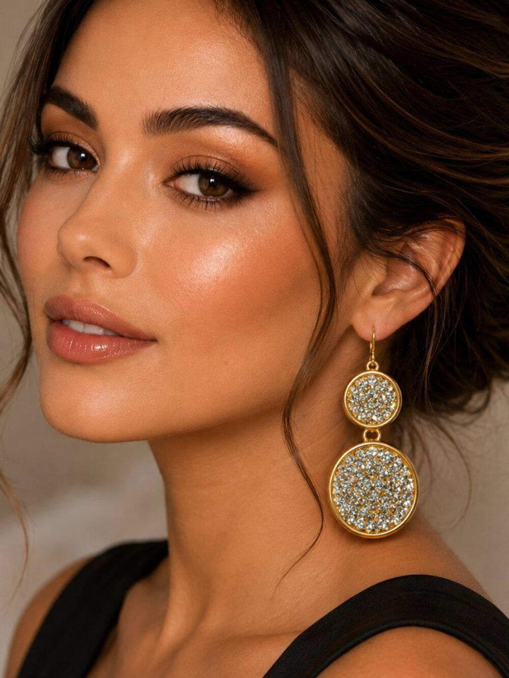 Gennaro Gold Tone Crystal Dangle Earrings‎